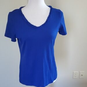 Talbots Blue Fitted Ruffled Short Sleeve Tee